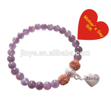 Mala naturel Ameythst en bois perlé Bracelet cadeau de fête des mères